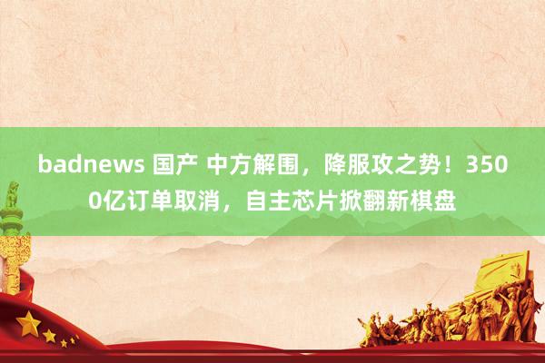 badnews 国产 中方解围，降服攻之势！3500亿订单取消，自主芯片掀翻新棋盘